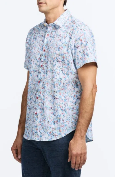 Robert Graham Elgar Abstract Print Short Sleeve Cotton Seersucker Button-up Shirt In Blue