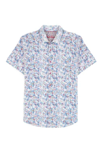 Robert Graham Elgar Abstract Print Short Sleeve Cotton Seersucker Button-up Shirt In Blue