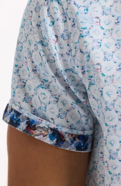 Robert Graham Bramston Medallion Print Short Sleeve Stretch Cotton Button-up Shirt In White