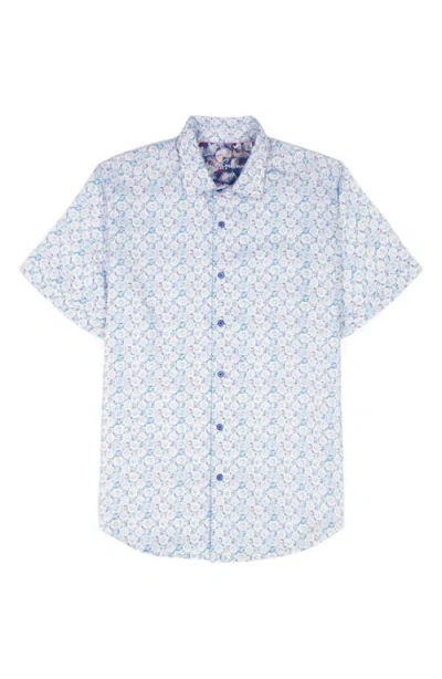 Robert Graham Bramston Medallion Print Short Sleeve Stretch Cotton Button-up Shirt In White