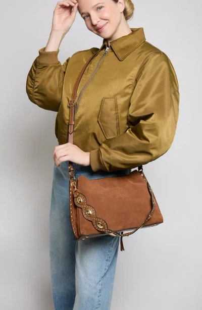 Aimee Roma Suede Shoulder Bag In Brown