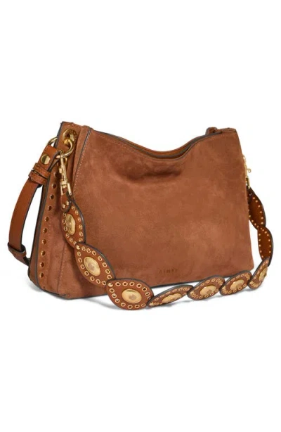 Aimee Roma Suede Shoulder Bag In Brown