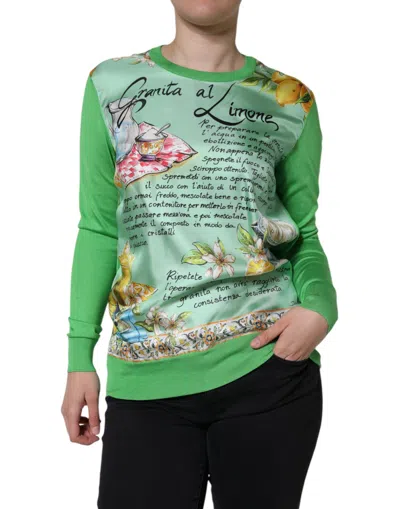Pre-owned Dolce & Gabbana Green Silk Granita Al Limone Long Sleeves Women's Sweater ()