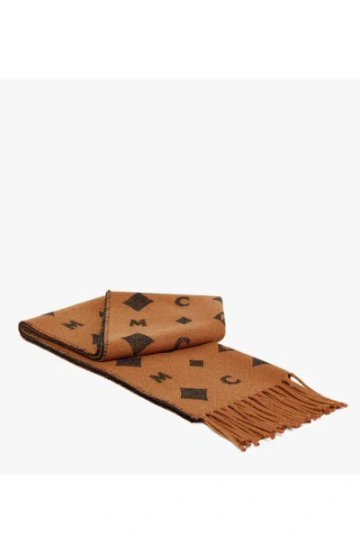 Mcm Bicolor Monogram Jacquard Stole In Brown
