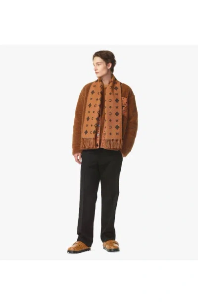 Mcm Bicolor Monogram Jacquard Stole In Brown