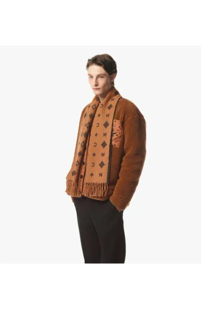 Mcm Bicolor Monogram Jacquard Stole In Brown