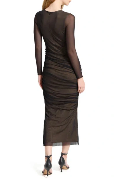 Marcella Gia Long Sleeve Mesh Maxi Dress In Brown