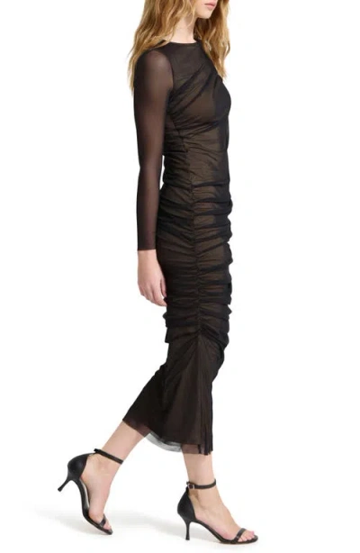 Marcella Gia Long Sleeve Mesh Maxi Dress In Brown