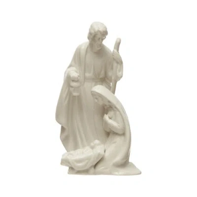 Storied Home Decorative Stoneware Holy Family, White In White