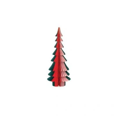 Storied Home Handmade Paper Folding Honeycomb Tree With Gold Glitter Edge, Red, Green And Pink In Multi