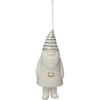 Storied Home Stoneware Gnome Bell With Gold Electroplating, White And Gold In White