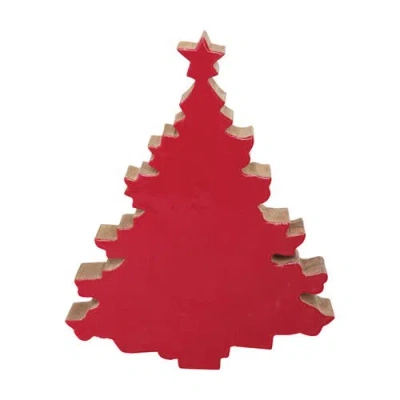 Storied Home Enameled Mango Wood Christmas Tree, Red In Red