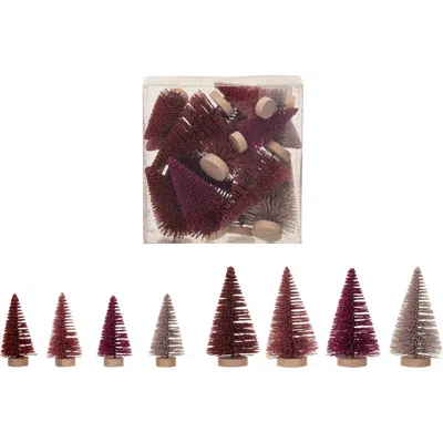 Storied Home Sisal Bottle Brush Trees With Wood Bases, Burgundy And Pink, Set Of 16 In Red