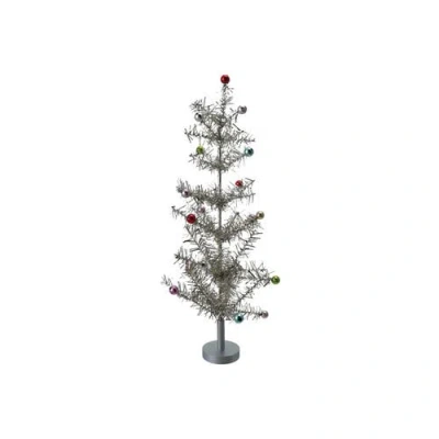 Storied Home Large Tinsel Tree With Multicolor Ball Ornaments, Silver Finish In Multi