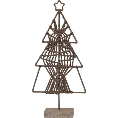 Storied Home Cotton Thread And Metal Tree With Star And Mango Wood Base, Brown In Brown
