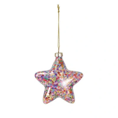 Storied Home Glass Star Ornament Filled With Sequins, Multicolor In Multi