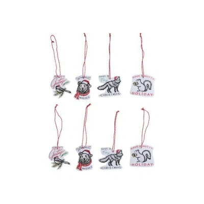 Storied Home Printed Paper Ornaments/gift Tags With Holiday Saying, Animal And Embroidery, Multicolo In White