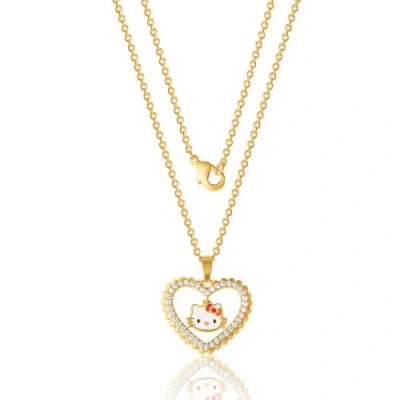 Hello Kitty Heart Cubic Zirconia Outlined Necklace In Gold