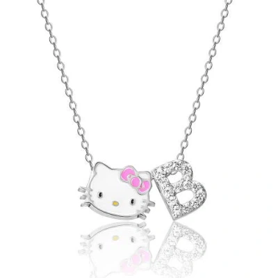 Hello Kitty Silver Plated Enamel Pave Initial Slider Necklace In Silver