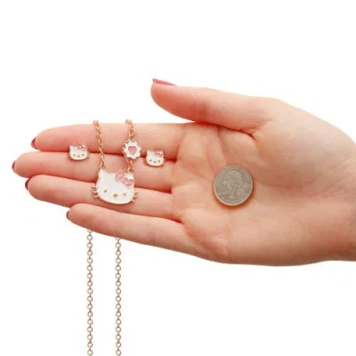Hello Kitty Flash Stud Earrings And Plated Necklace, 18"+3" In Gold