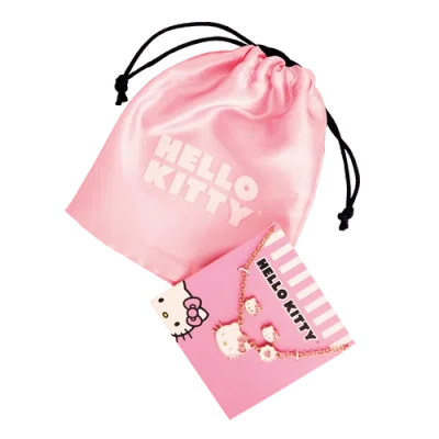 Hello Kitty Flash Stud Earrings And Plated Necklace, 18"+3" In Gold