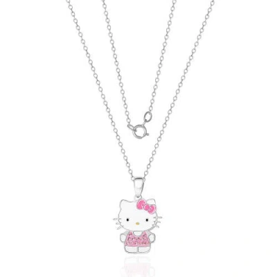 Hello Kitty Enamel Pink Cubic Zirconia Necklace In Silver