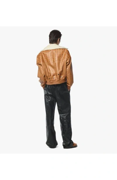 Mcm Shearling Bomber Jacket In Brown