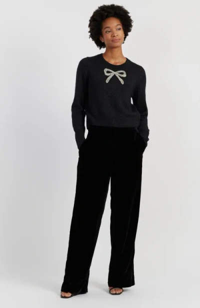 Chinti & Parker Black Laura Whitmore Embellished Bow Sweater In Black