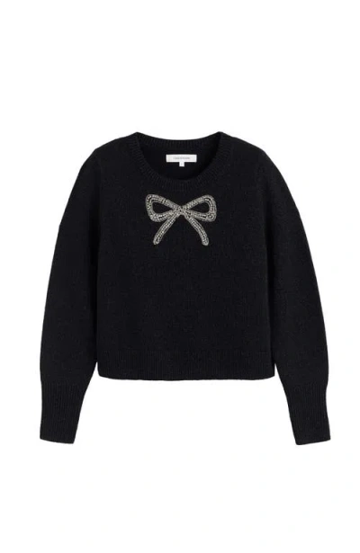 Chinti & Parker Black Laura Whitmore Embellished Bow Sweater In Black