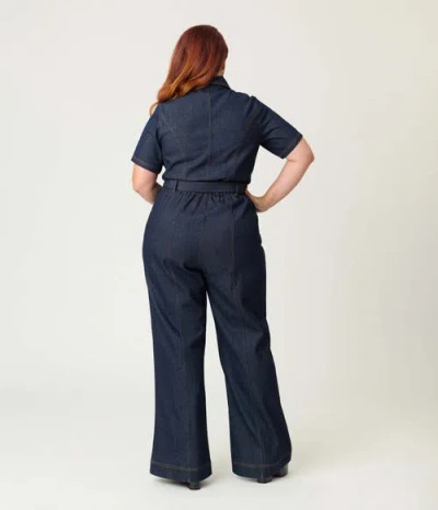 Unique Vintage Plus Size Pit Crew Denim Jumpsuit In Blue