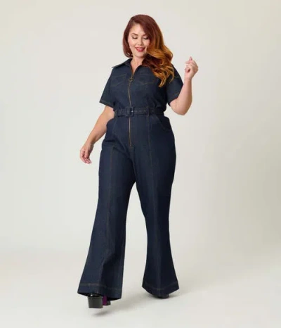 Unique Vintage Plus Size Pit Crew Denim Jumpsuit In Blue
