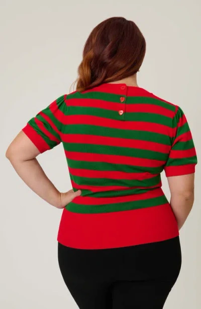 Smak Parlour Plus Size Printed Heart Cutout Knit Sweater In Red