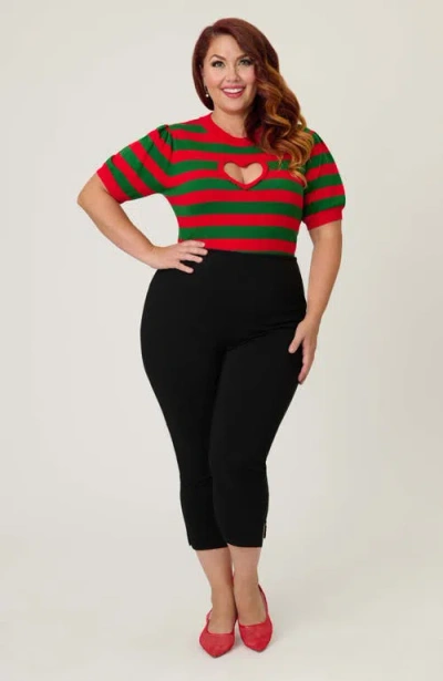 Smak Parlour Plus Size Printed Heart Cutout Knit Sweater In Red