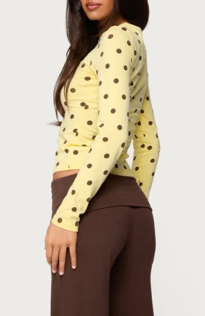 Edikted Maricelle Polka Dot Long Sleeve Stretch Cotton Top In Yellow