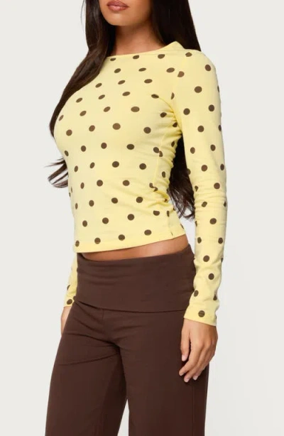 Edikted Maricelle Polka Dot Long Sleeve Stretch Cotton Top In Yellow