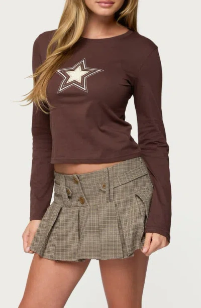 Edikted Starlett Long Sleeve Cotton T-shirt In Brown