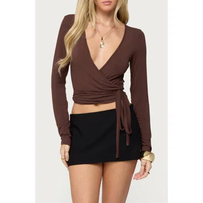 Edikted Malenna Wrap Crop Top In Brown