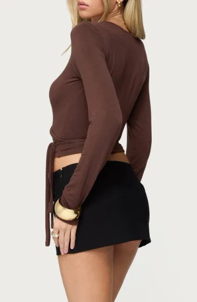 Edikted Malenna Wrap Crop Top In Brown