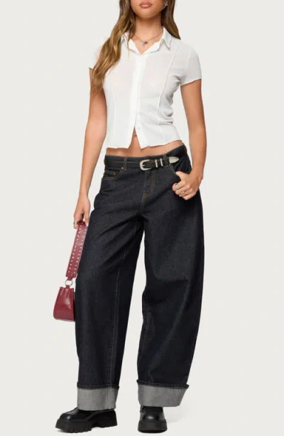 Edikted Geena Semisheer Button-up Shirt In White