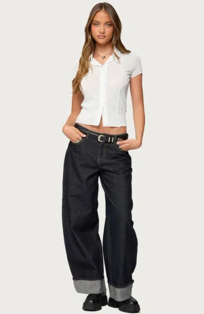 Edikted Geena Semisheer Button-up Shirt In White