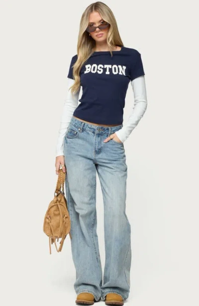 Edikted Boston Layered Long Sleeve T-shirt In Blue