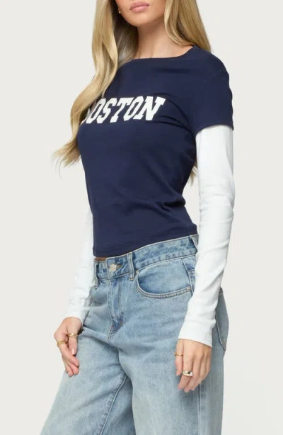 Edikted Boston Layered Long Sleeve T-shirt In Blue