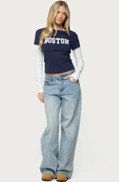 Edikted Boston Layered Long Sleeve T-shirt In Blue