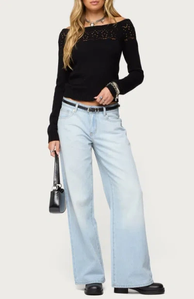 Edikted Lillis Boat Neck Crop Sweater In Black