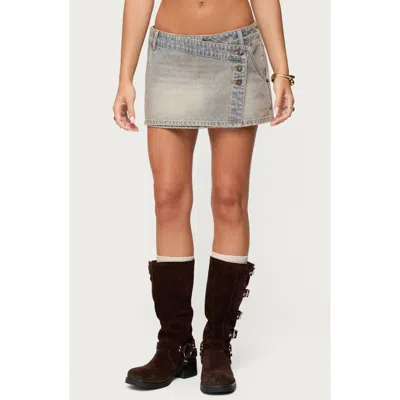 Edikted Mud Low Rise Wrap Denim Miniskort In Brown