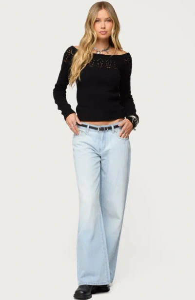Edikted Lillis Boat Neck Crop Sweater In Black