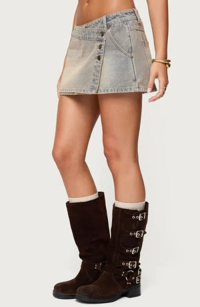 Edikted Mud Low Rise Wrap Denim Miniskort In Brown