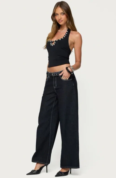 Edikted Coraline Button Cutout Halter Top In Black