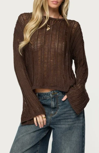 Edikted Jaide Sheer Ladder Open Stitch Sweater In Brown