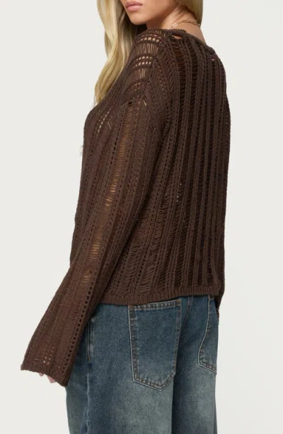Edikted Jaide Sheer Ladder Open Stitch Sweater In Brown